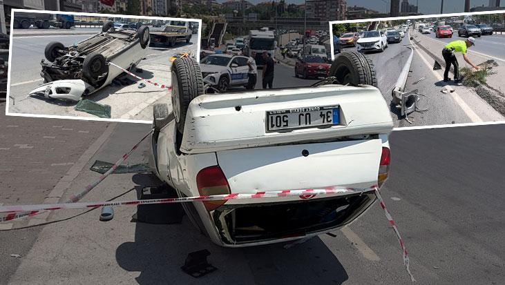 Aydınlatma direğine çarpan otomobil takla attı! Feci kaza kamerada