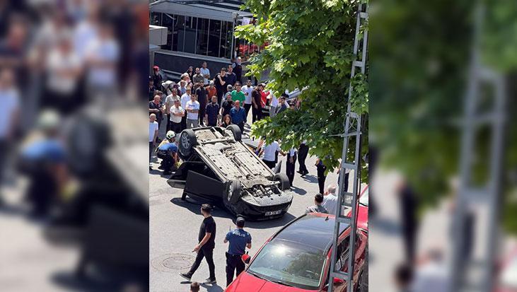 Başakşehir'de dehşet anları kamerada! Park halindeki araca çarpıp takla attı