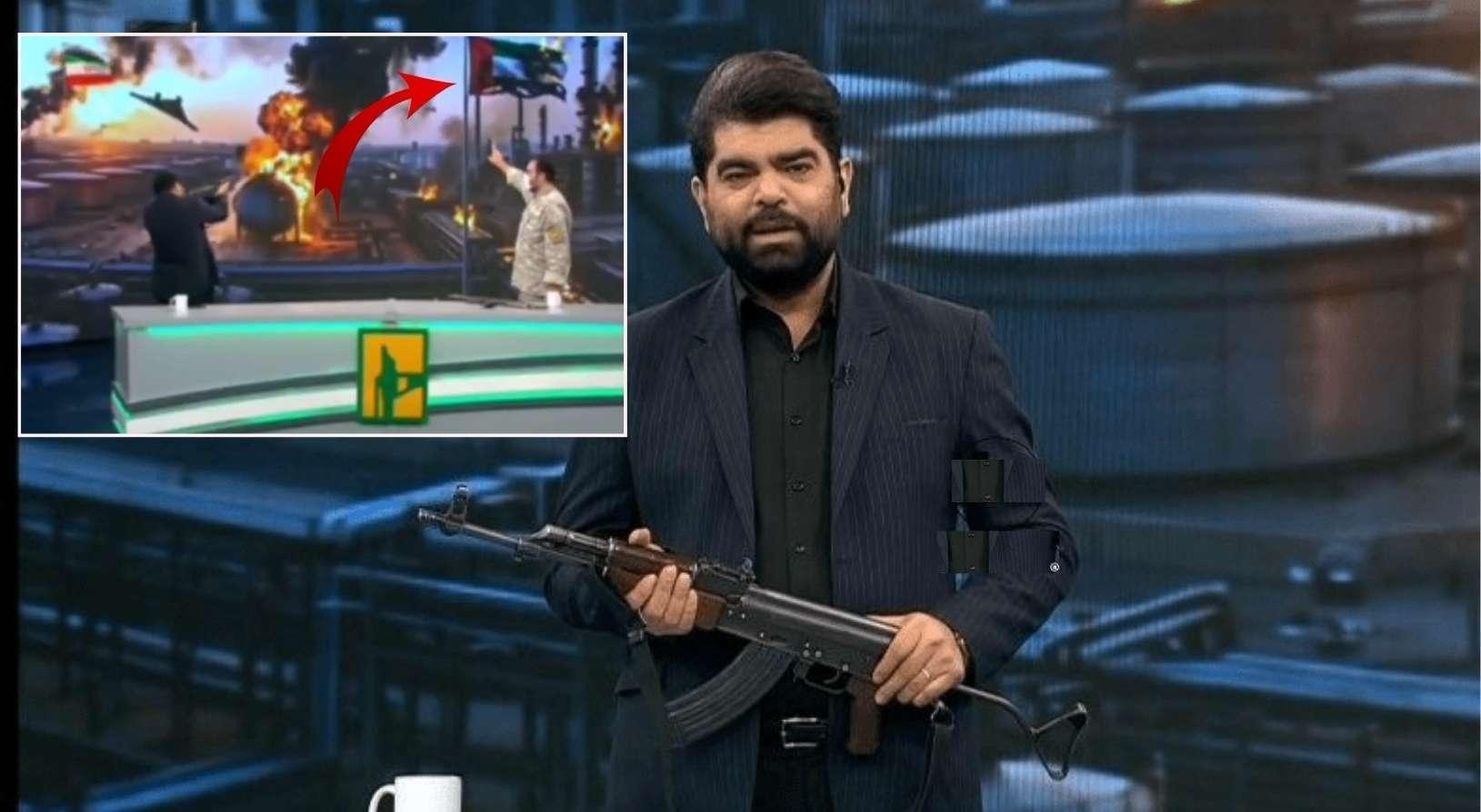 Canlı yayında silah çekti! İran TV'sinde şoke eden anlar... BAE bayrağı hedef alındı
