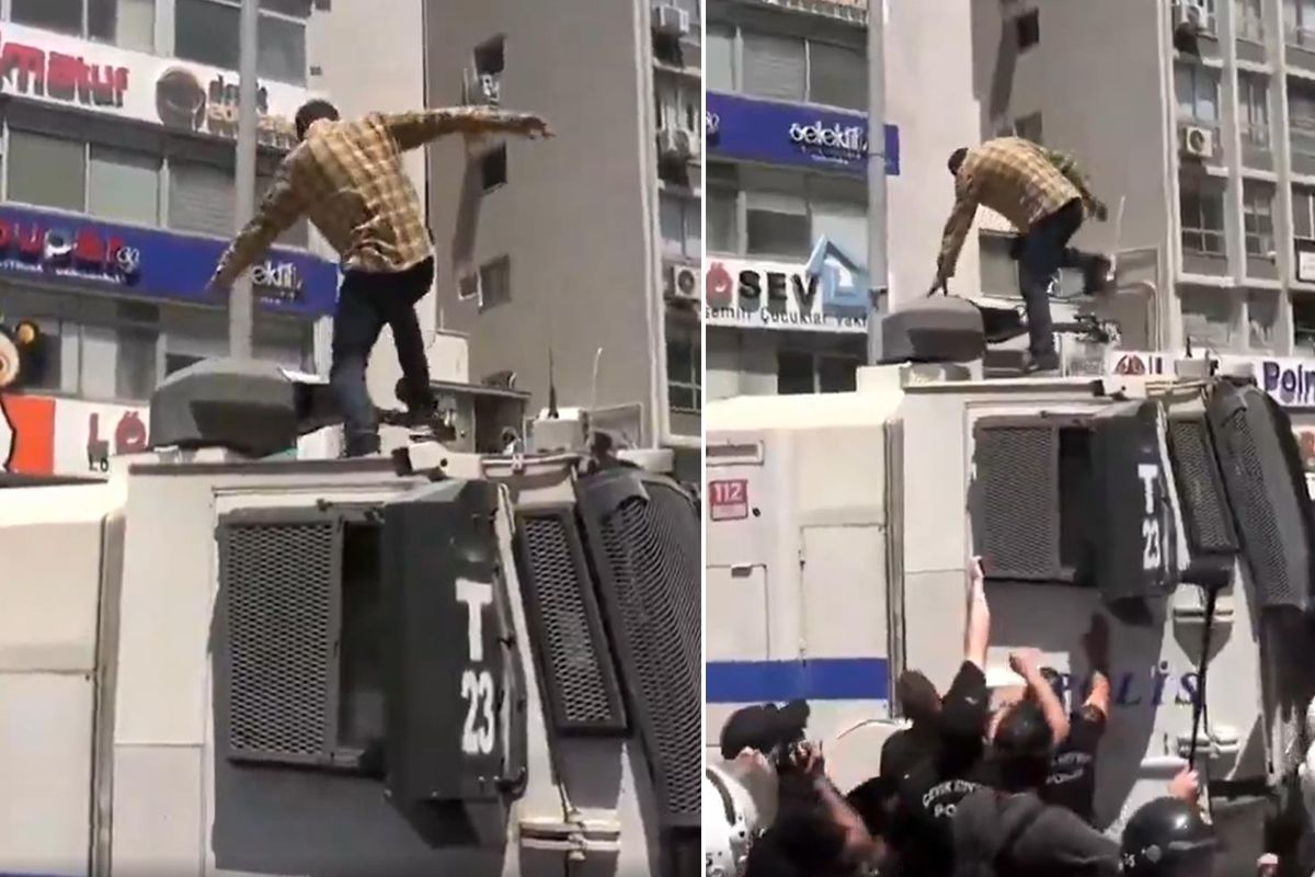 Özel'in mitinginde büyük gerginlik! TOMA'nın üzerine çıkıp tekmeler salladı
