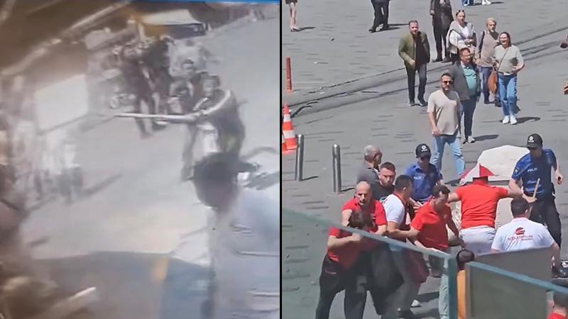 Taksim’de kazmayla esnafa saldırdılar; tekme tokat dayak yediler