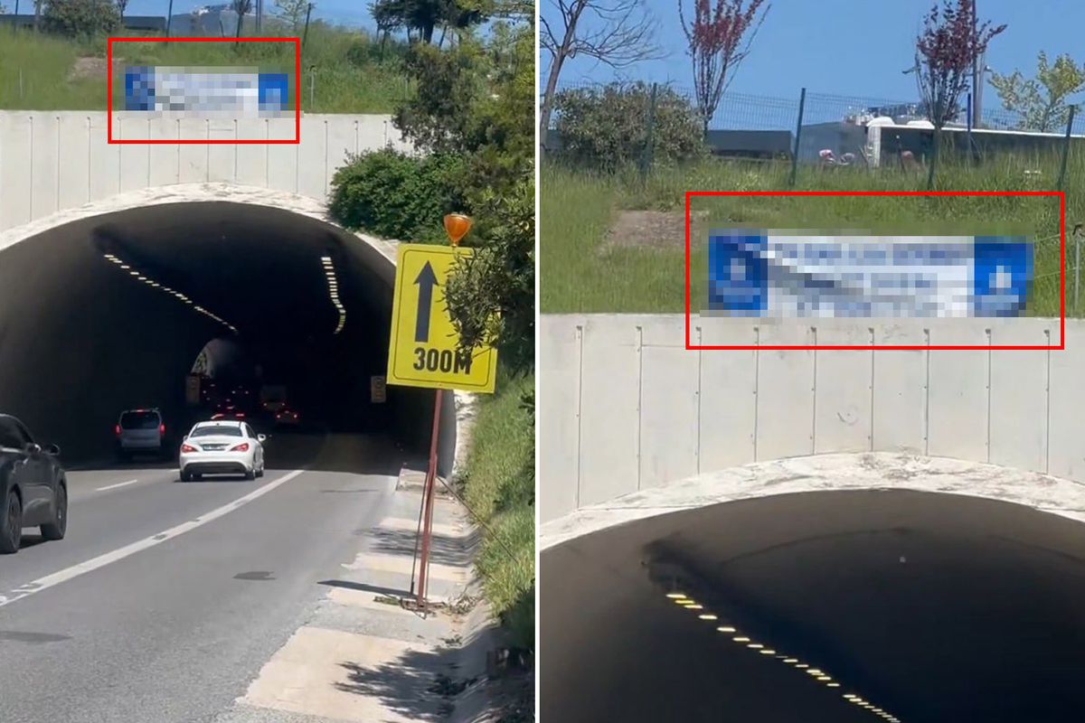 Tünel üzerine asılan yazıyı gösteren vatandaş, yazılan 20 bin TL'lik cezaya isyan etti