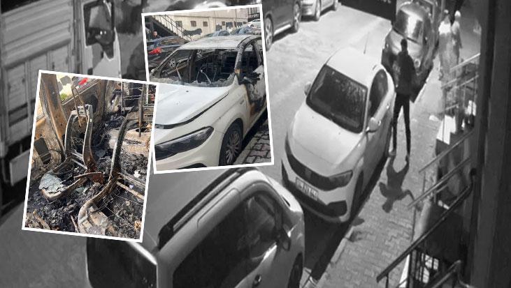 Enişte dehşeti kamerada! Önce tehdit etti, sonra aracı yaktı: Binayı da yakacağını söylüyor